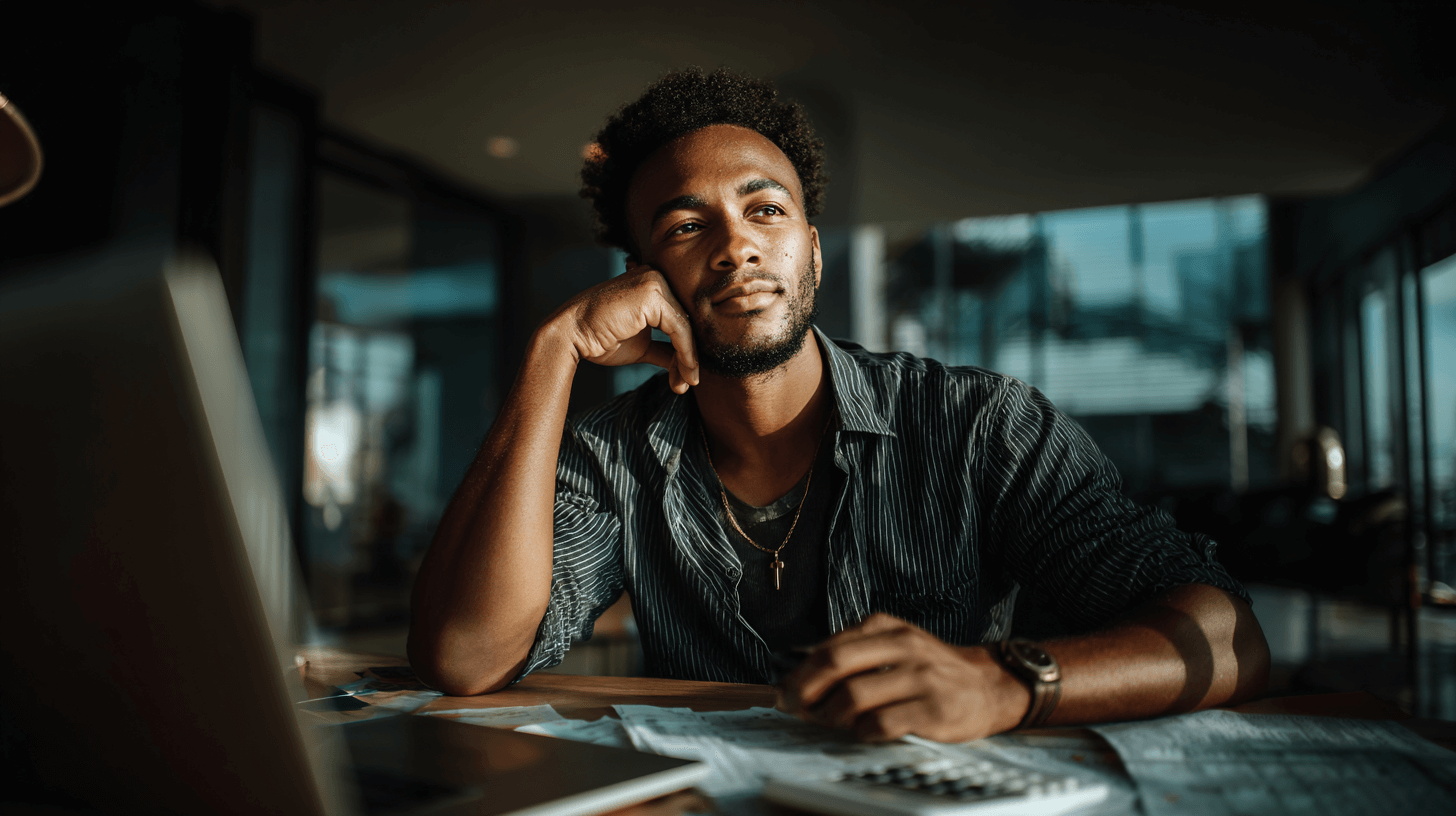 South African small business owner calculating VAT with laptop, receipts, and calculator – SME VAT Guide South Africa