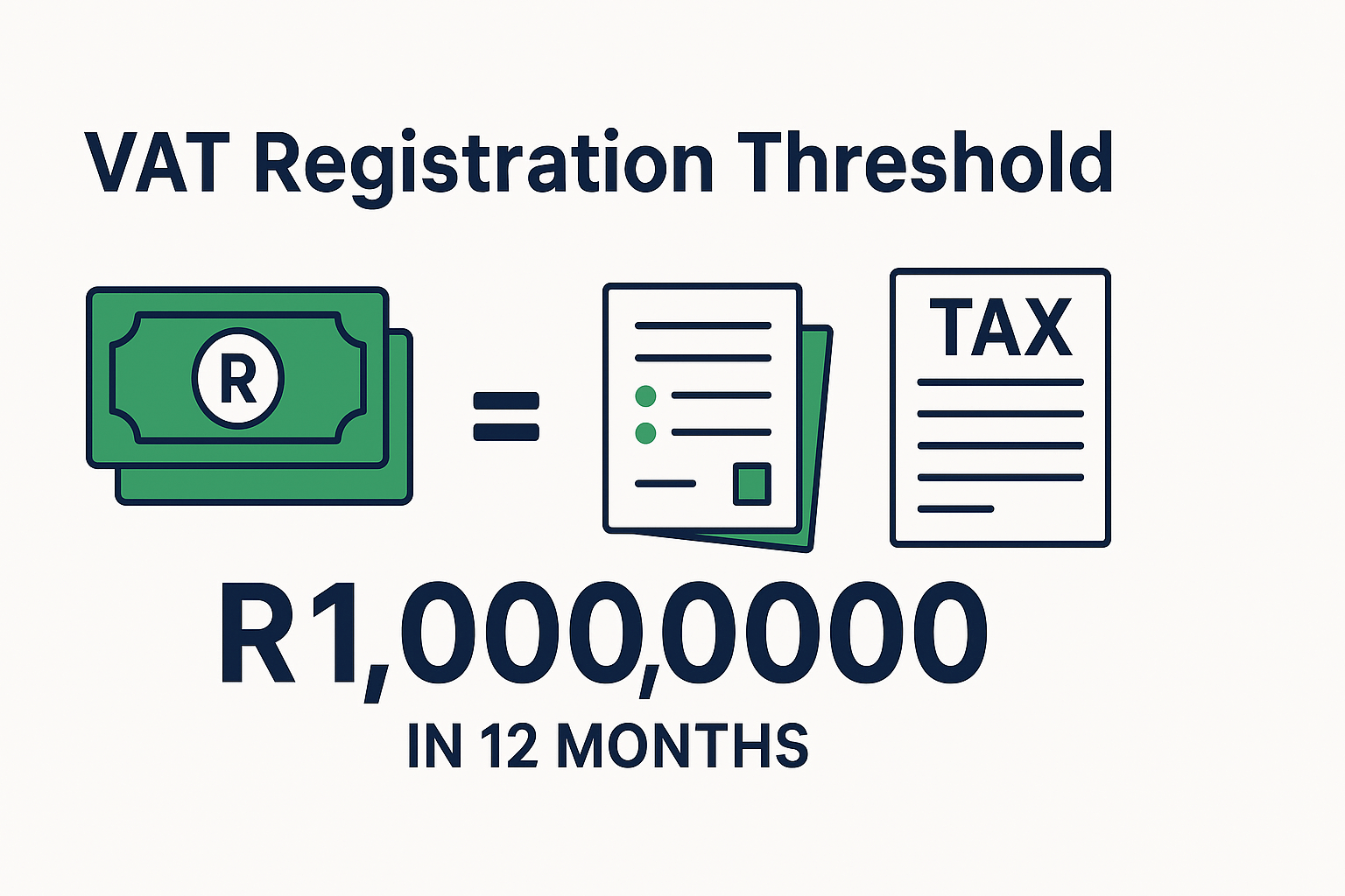 Infographic showing South African VAT registration threshold of R1,000,000 taxable turnover in 12 months